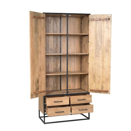 Kabinet - Naturel - Mangohout - 90 cm - 2 Deuren - 4 Lades Double Wardrobes Starfurn