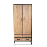 Kabinet - Naturel - Mangohout - 90 cm - 2 Deuren - 4 Lades Double Wardrobes Starfurn