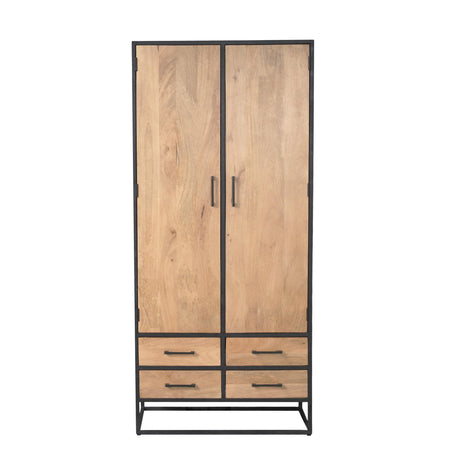 Kabinet - Naturel - Mangohout - 90 cm - 2 Deuren - 4 Lades Double Wardrobes Starfurn