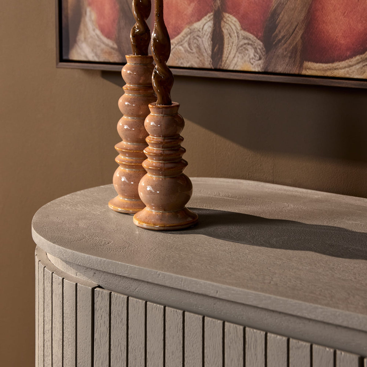 Kabinetkast - Taupe Mangohout - 115 cm - Verticaal Lattenpatroon Buffets Starfurn
