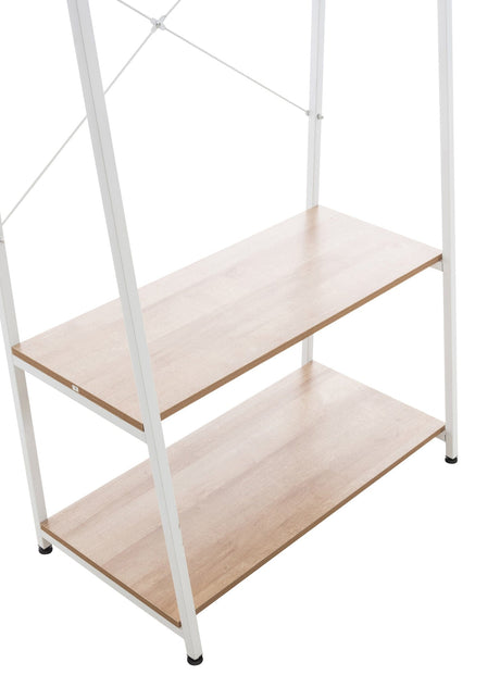 Kledingrek met legplanken van hout en metaal, naturel en wit, modern design, foto 5