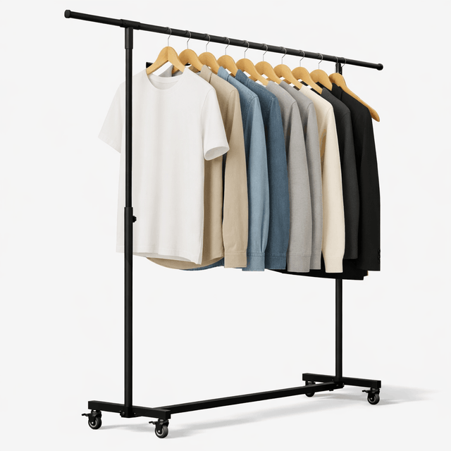 Kledingrek Soran Zwart – Verstelbaar & Verrijdbaar – Metaal – Modern Design Kapstok Knuska