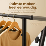Kledingrek Soran Zwart – Verstelbaar & Verrijdbaar – Metaal – Modern Design Kapstok Knuska