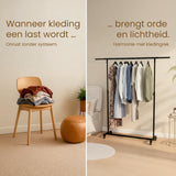 Kledingrek Soran Zwart – Verstelbaar & Verrijdbaar – Metaal – Modern Design Kapstok Knuska