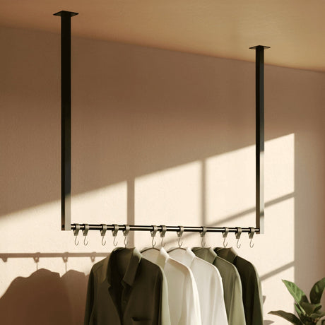 Kledingstang in zwart van metaal, voor wand- en plafondmontage, modern design, foto 13