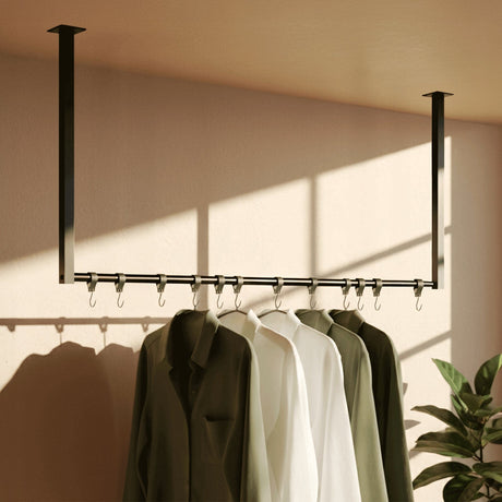 Kledingstang in zwart van metaal, voor wand- en plafondmontage, modern design, foto 14