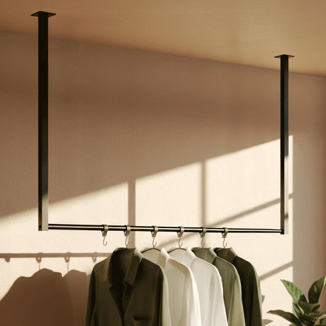 Kledingstang in zwart van metaal, voor wand- en plafondmontage, modern design, foto 16