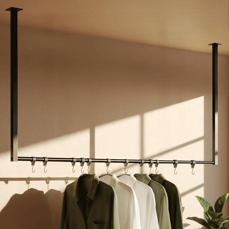 Kledingstang in zwart van metaal, voor wand- en plafondmontage, modern design, foto 20
