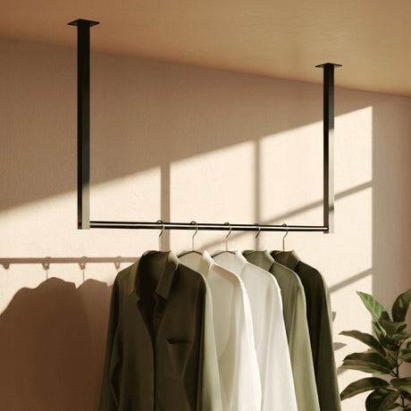 Kledingstang in zwart van metaal, voor wand- en plafondmontage, modern design, foto 9