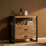 Ladenkast - Naturel Mangohout - 80x80 cm - 2 Laden & Open Vak Storage Cabinets & Lockers Starfurn
