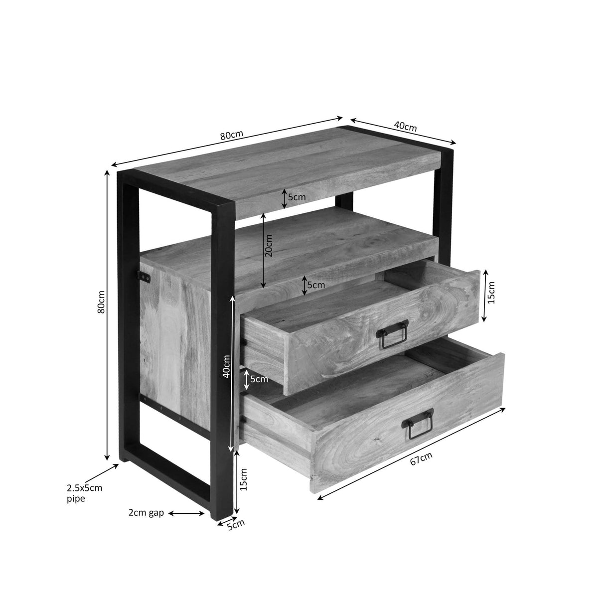 Ladenkast - Naturel Mangohout - 80x80 cm - 2 Laden & Open Vak Storage Cabinets & Lockers Starfurn