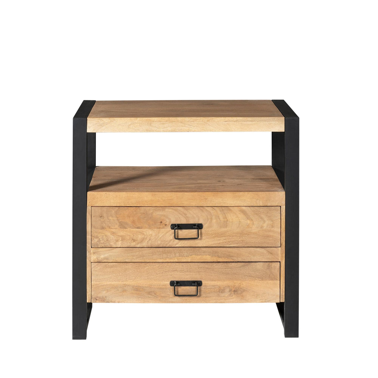 Ladenkast - Naturel Mangohout - 80x80 cm - 2 Laden & Open Vak Storage Cabinets & Lockers Starfurn
