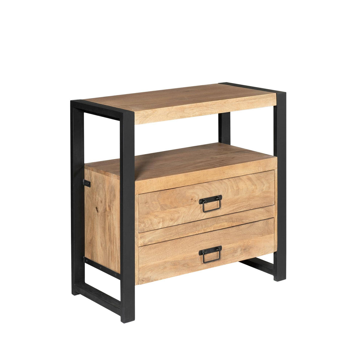 Ladenkast - Naturel Mangohout - 80x80 cm - 2 Laden & Open Vak Storage Cabinets & Lockers Starfurn