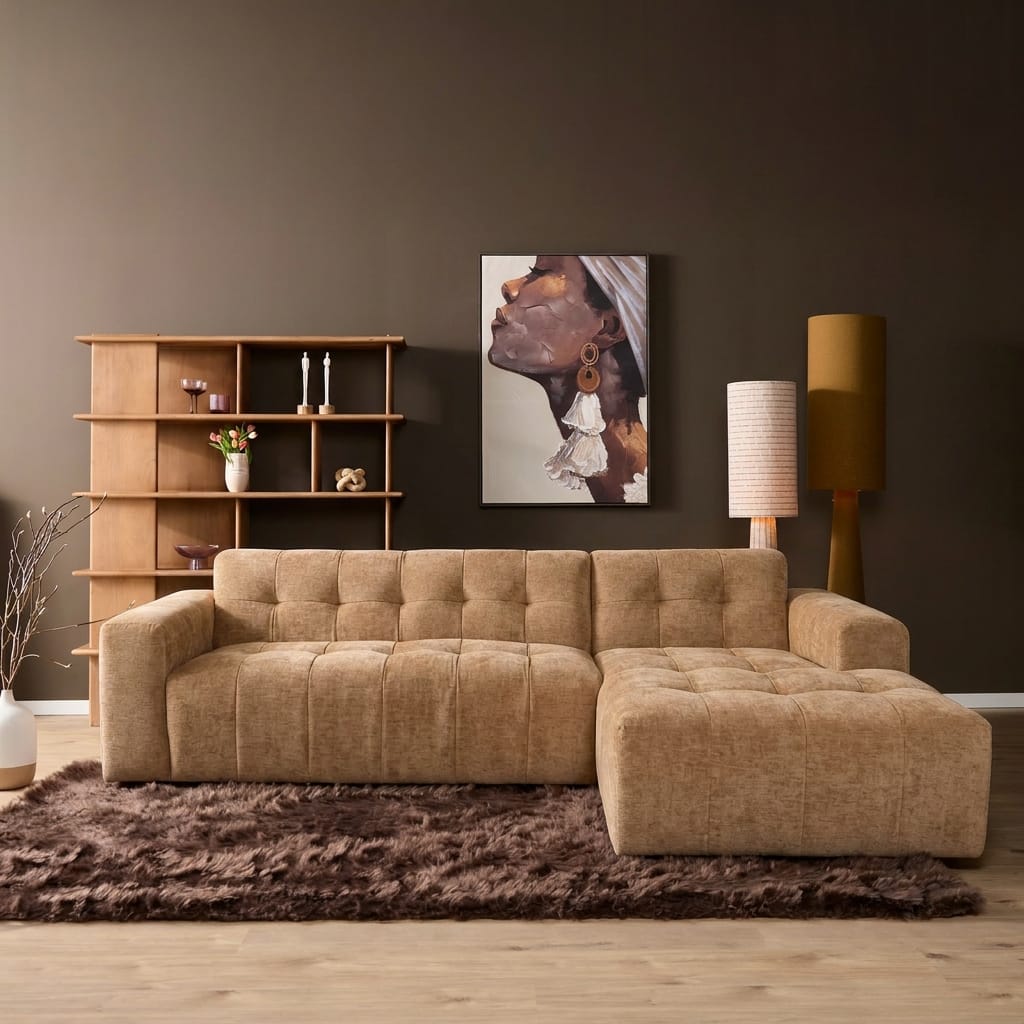 MySofa Ruby Hoekbank Camel 2,5 zits AL + Lounge R Starfurn
