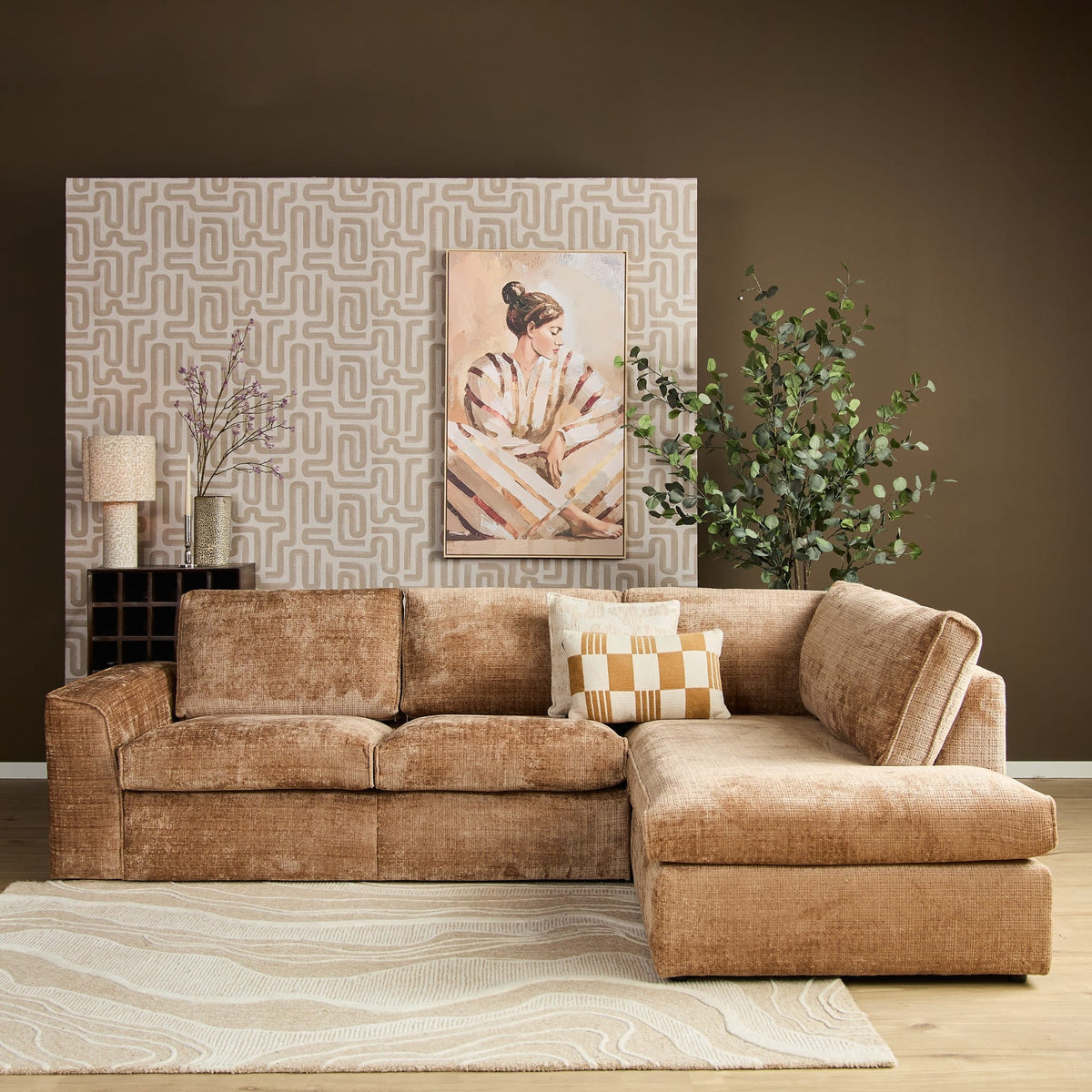 MySofa Teddy Hoekbank Cinnamon 2,5 zits+Divan Rechts Starfurn