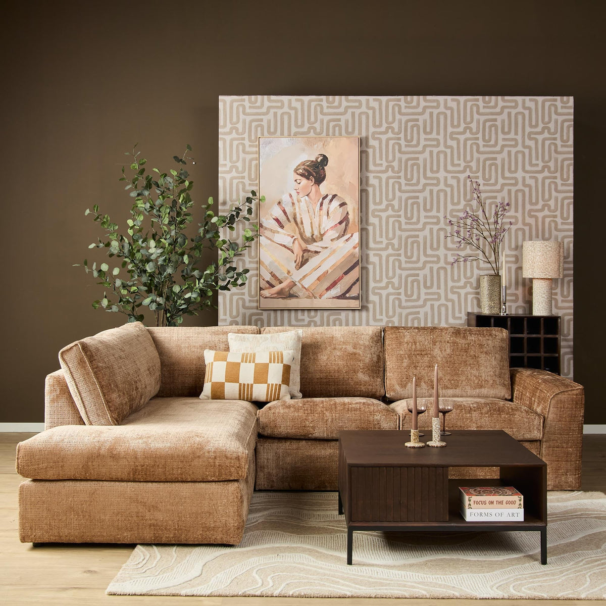 MySofa Teddy Hoekbank Cinnamon Divan Links+2,5 zits Starfurn