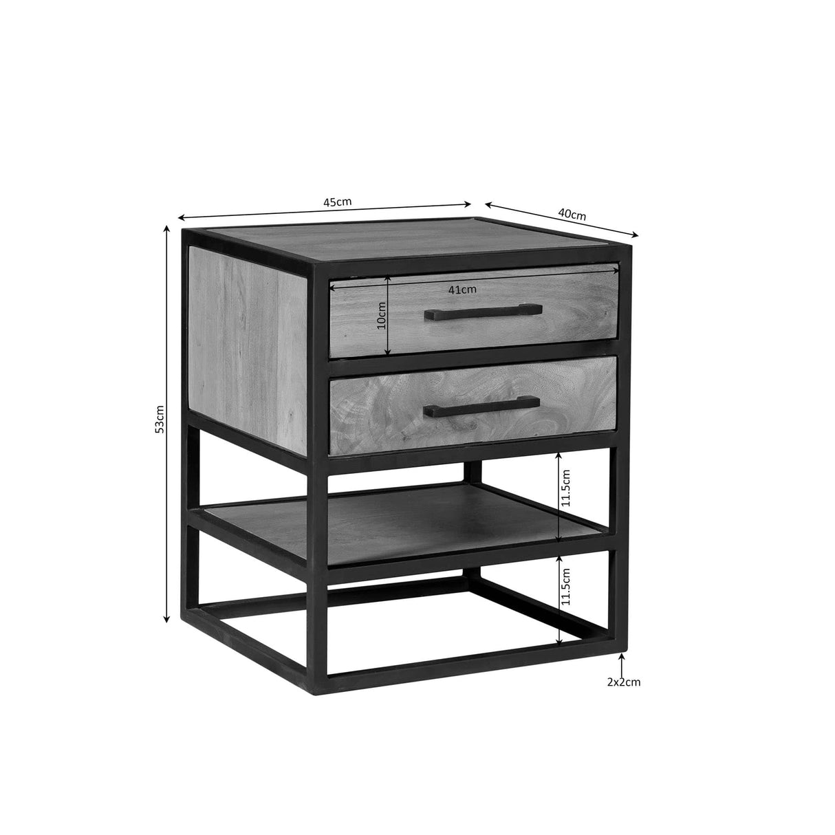 Nachtkastje - Naturel - Mangohout - Metaal - 45 cm - 2 Laden Nightstands Starfurn
