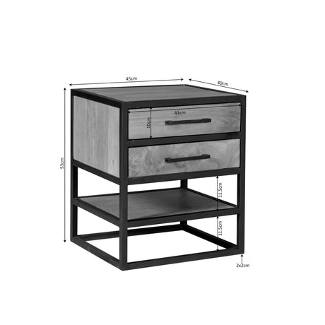 Nachtkastje - Naturel - Mangohout - Metaal - 45 cm - 2 Laden Nightstands Starfurn