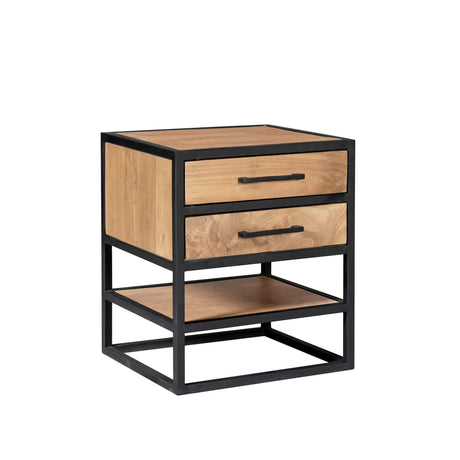 Nachtkastje - Naturel - Mangohout - Metaal - 45 cm - 2 Laden Nightstands Starfurn