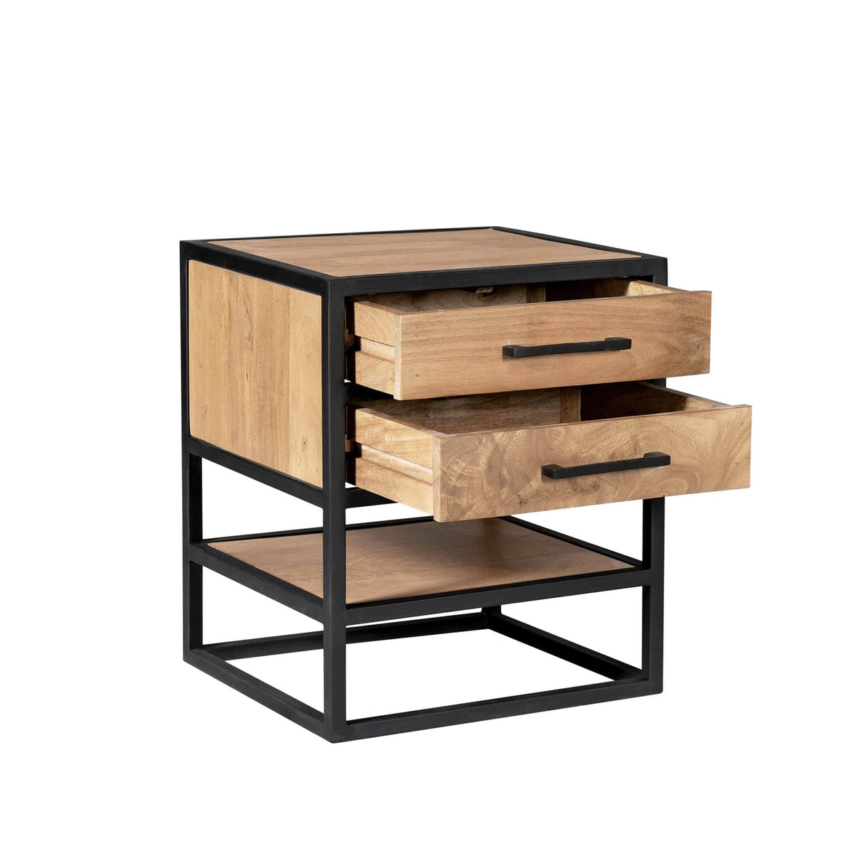 Nachtkastje - Naturel - Mangohout - Metaal - 45 cm - 2 Laden Nightstands Starfurn