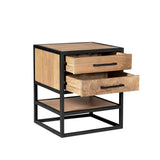 Nachtkastje - Naturel - Mangohout - Metaal - 45 cm - 2 Laden Nightstands Starfurn