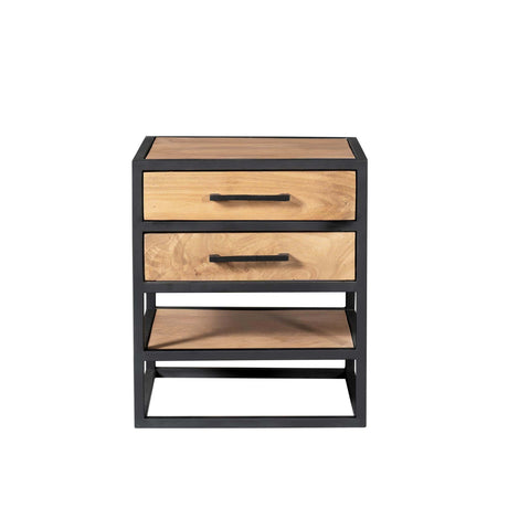 Nachtkastje - Naturel - Mangohout - Metaal - 45 cm - 2 Laden Nightstands Starfurn