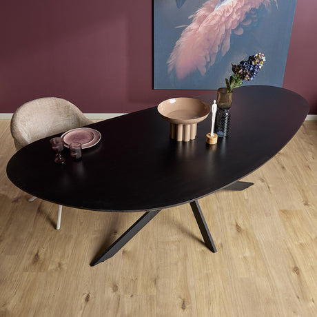 Organische eettafel van zwart eikenhout, 210 cm, met stalen matrixpoot, foto 2
