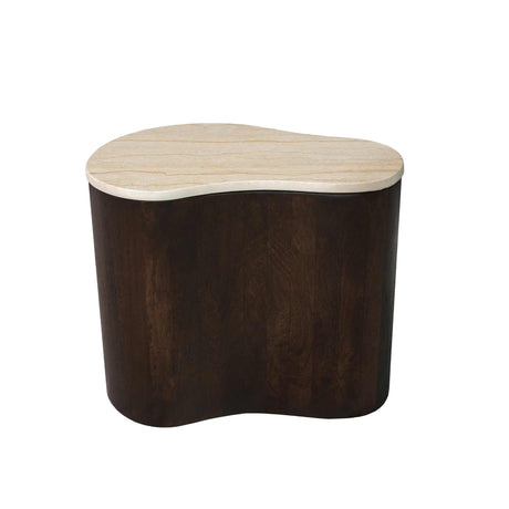 Organisch gevormde salontafel van bruin mangohout met marmeren blad, 50 cm, foto 2