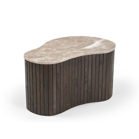Organisch gevormde salontafel van bruin mangohout met marmeren blad, 70 cm, foto 5