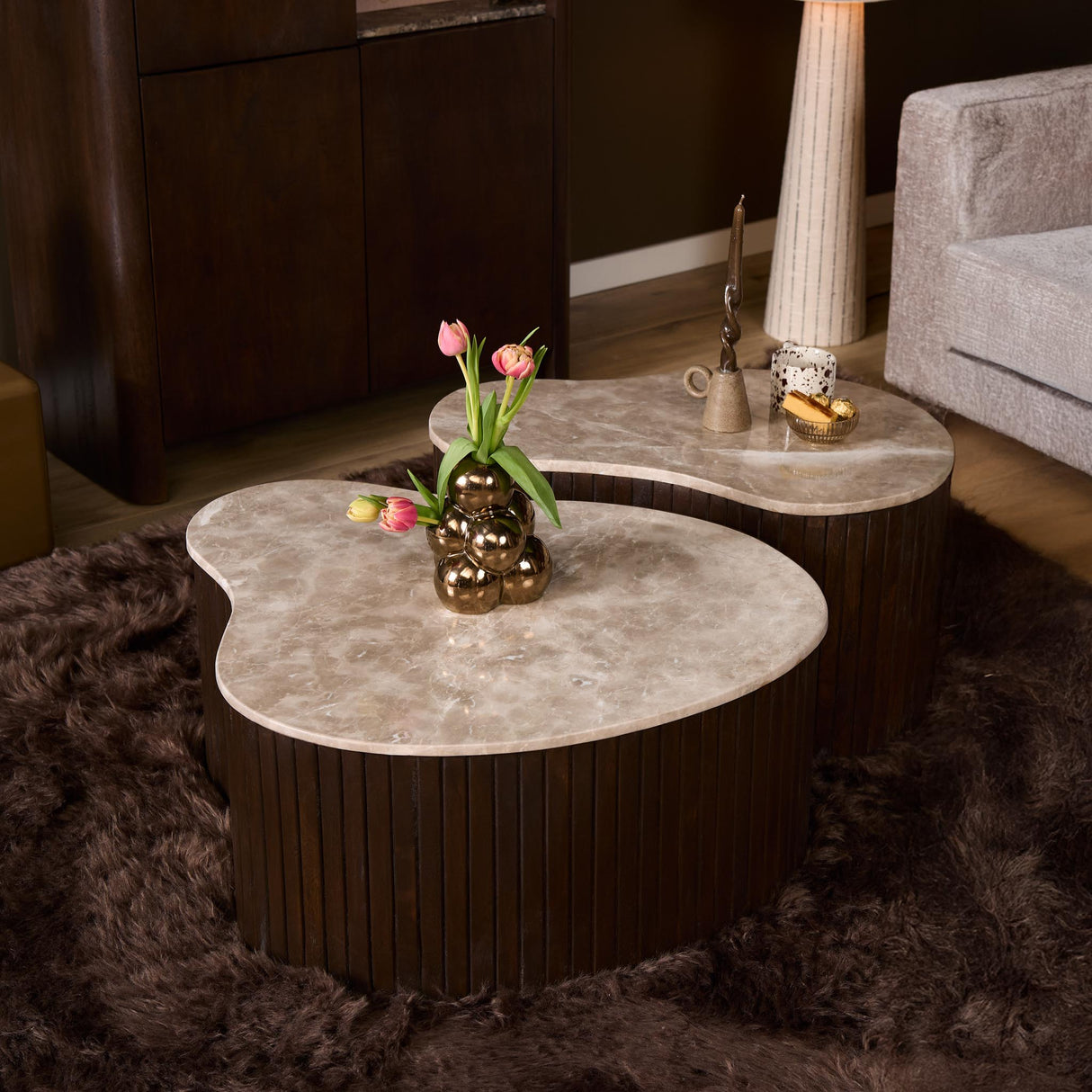 Organische Salontafel - Bruin Mangohout & Marmer - 70 cm Coffee Tables Starfurn