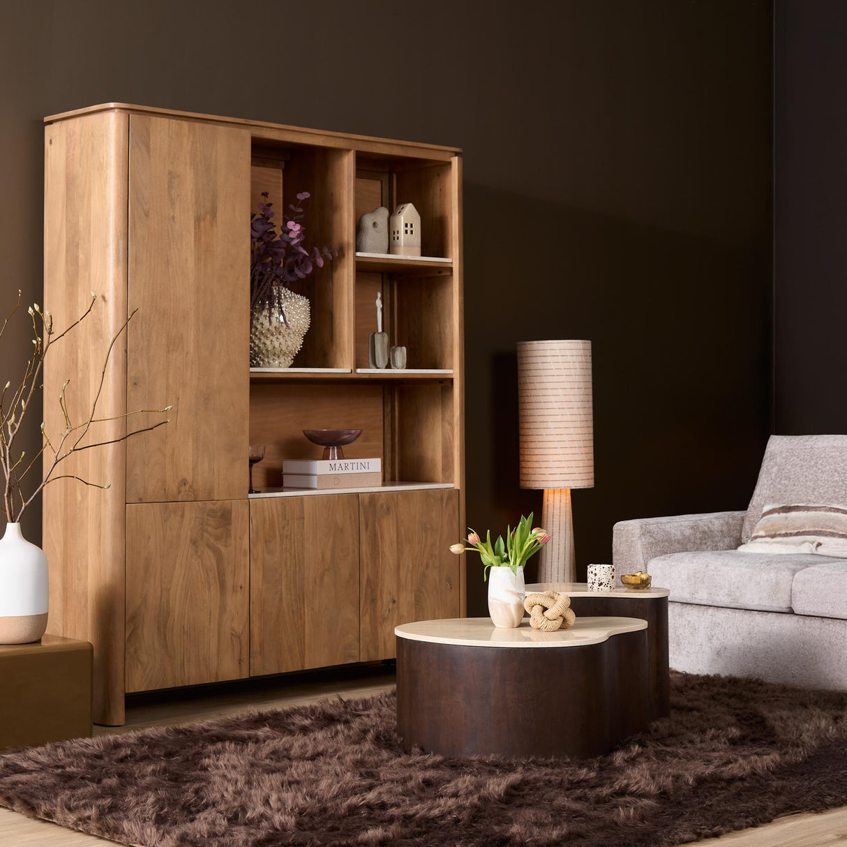 Organische Salontafel - Bruin Mangohout & Marmer - 70 cm Coffee Tables Starfurn