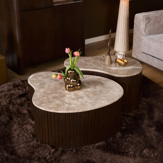 Organische Salontafel - Bruin Mangohout & Marmer - 84 cm Coffee Tables Starfurn