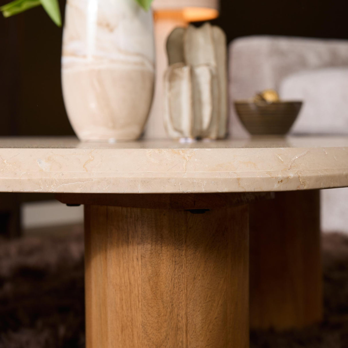 Organische Salontafel - Naturel Mangohout & Botticino Marmer - 84 cm Coffee Tables Starfurn