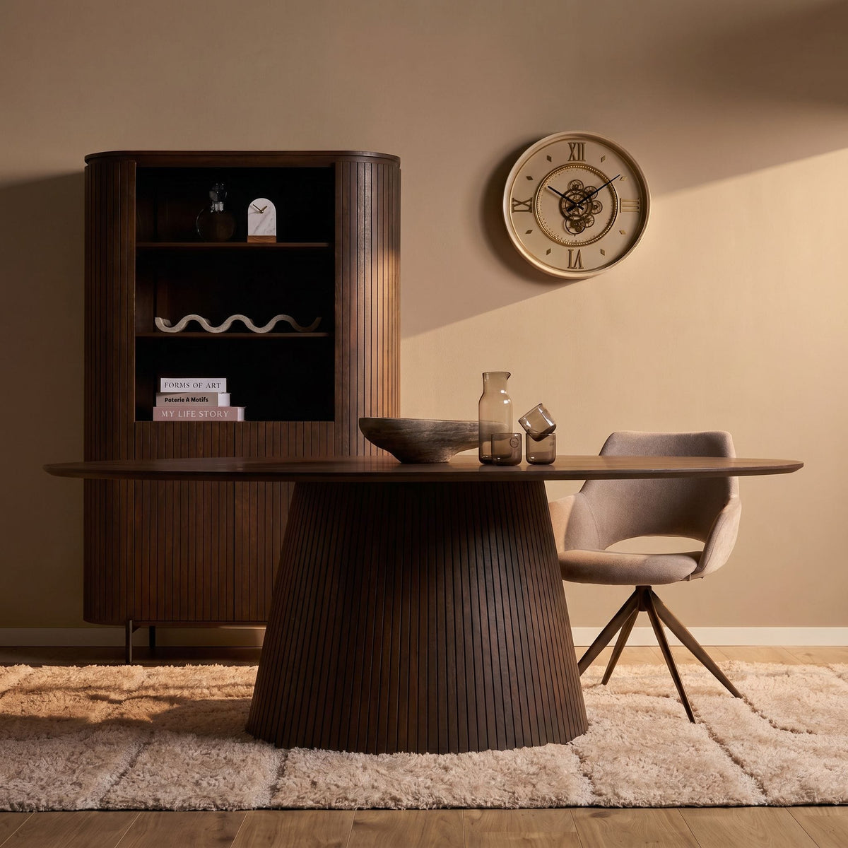 Ovale eettafel van bruin mangohout, 210 cm