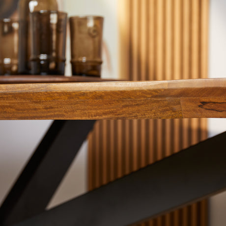 Ovale eettafel van massief mangohout, 180 cm, met zwarte metalen matrixpoot, foto 3
