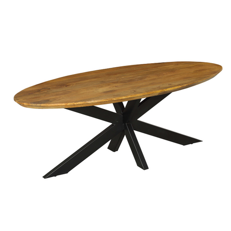 Ovale eettafel van massief mangohout, 180 cm, met zwarte metalen matrixpoot, foto 5