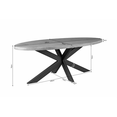 Ovale eettafel van massief mangohout met zwarte matrixpoot, 180 cm, foto 4