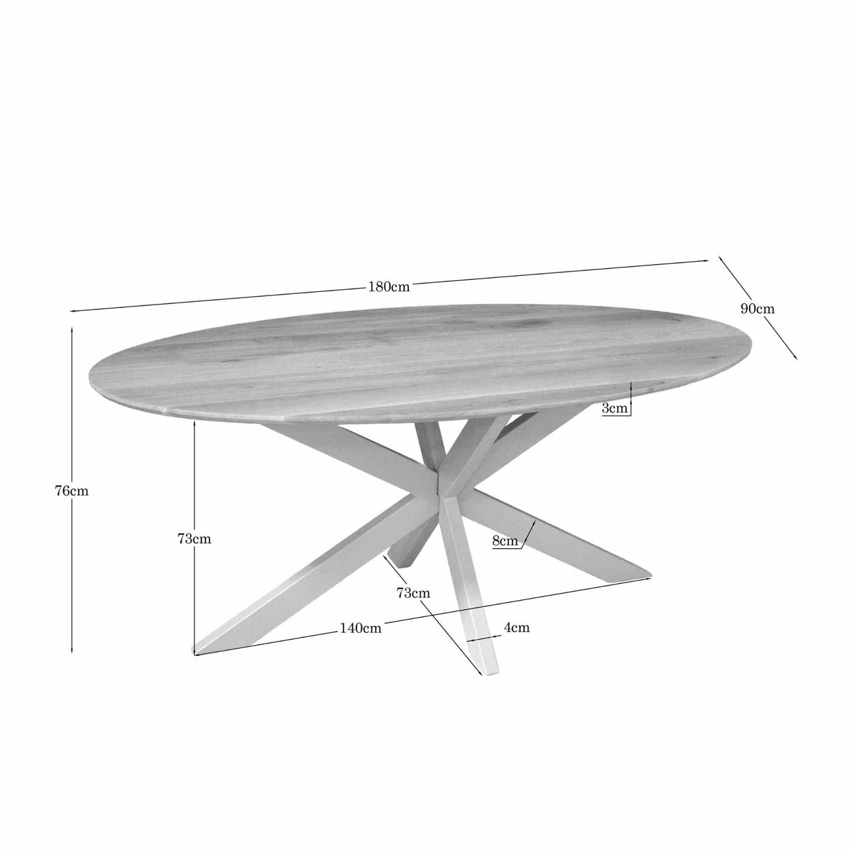 Ovale Eettafel - Naturel Eikenhout - 180 cm - Zandkleurige Poot Kitchen & Dining Room Tables Starfurn