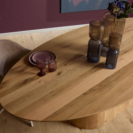 Ovale eettafel van naturel eikenhout, 240 cm, met modern conisch onderstel, foto 4