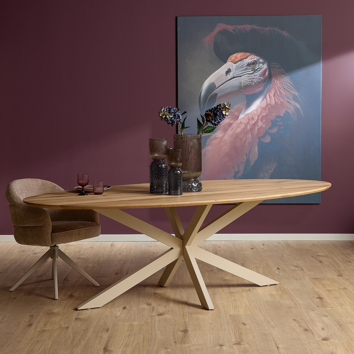Ovale Eettafel - Naturel Eikenhout - 240 cm - Zandkleurige Poot Kitchen & Dining Room Tables Starfurn