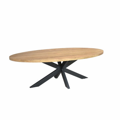 Ovale eettafel van naturel mangohout, 240 cm, met industriële matrixpoot, foto 3