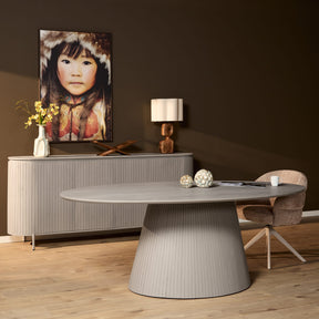 Ovale Eettafel - Taupe Mangohout - 210 cm - Lattenpatroon op Zuilpoot Kitchen & Dining Room Tables Starfurn