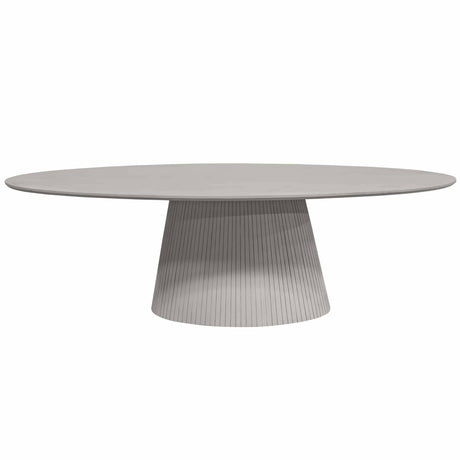 Ovale eettafel van taupe mangohout, 240 cm, met lattenpatroon op zuilpoot, foto 5
