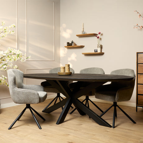 Ovale eettafel van zwart mangohout, 210 cm, met matrixpoot