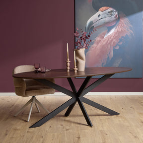 Ovale eettafel met massief eiken blad en stalen onderstel, 240 cm