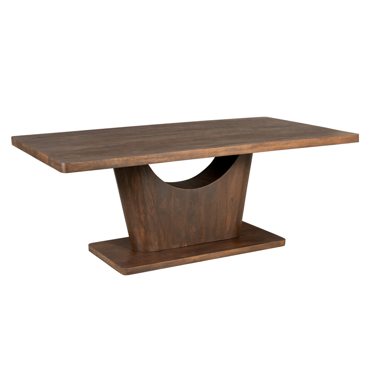 Rechthoekige eettafel van bruin mangohout, 200 cm, met modern designonderstel