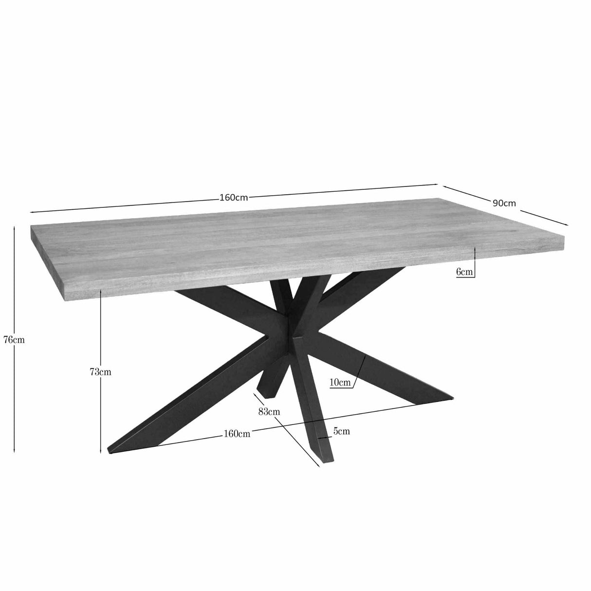 Rechthoekige Eettafel - Naturel Mangohout - 160 cm - Matrixpoot - Industrieel Kitchen & Dining Room Tables Starfurn