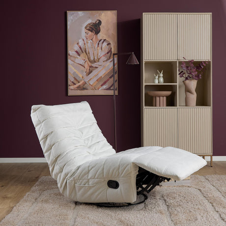 Draaibare relaxfauteuil in naturel met geplooide bekleding en schommelstand, foto 2