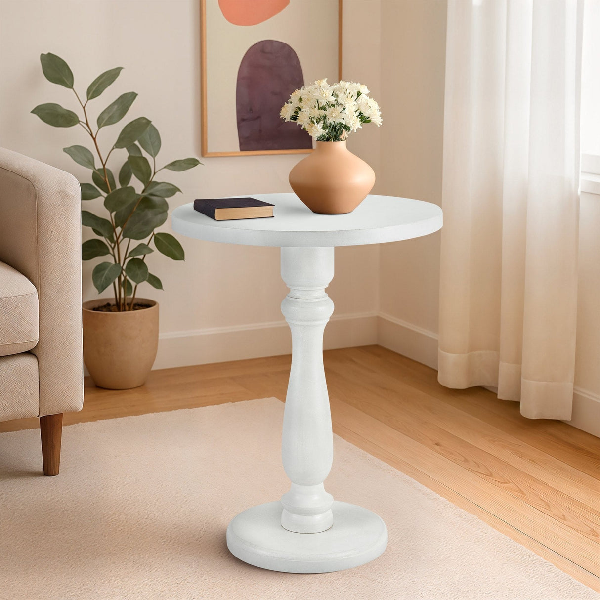 Ronde Bijzettafel Adamsville Rond 50 cm – Massief Mindi Hout – Landhuisstijl Bijzettafels Knuska