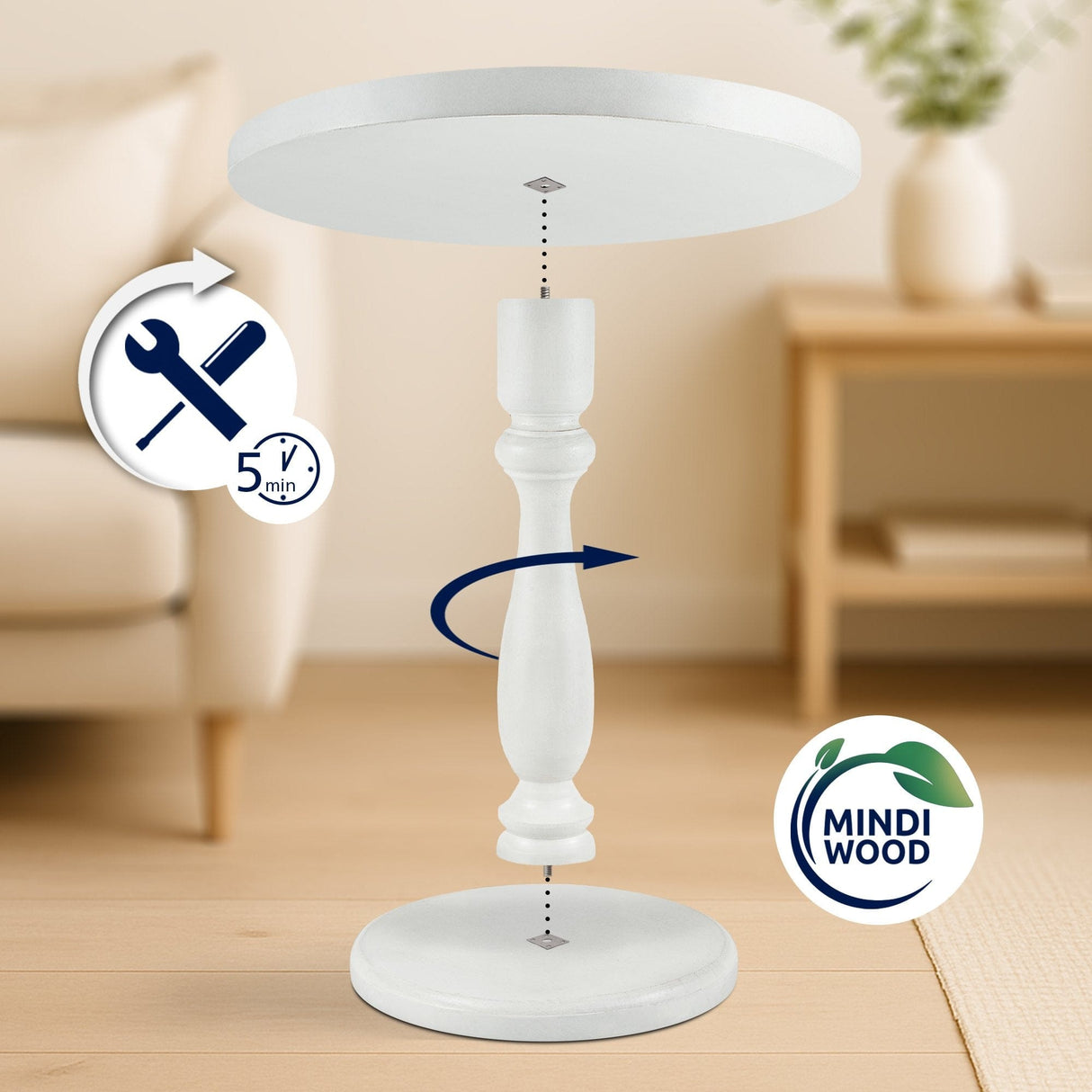 Ronde Bijzettafel Adamsville Rond 50 cm – Massief Mindi Hout – Landhuisstijl Bijzettafels Knuska